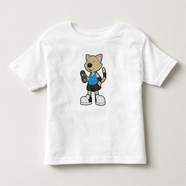 Camiseta Infantil Gato na Malhação com Dumbbell (Frente)