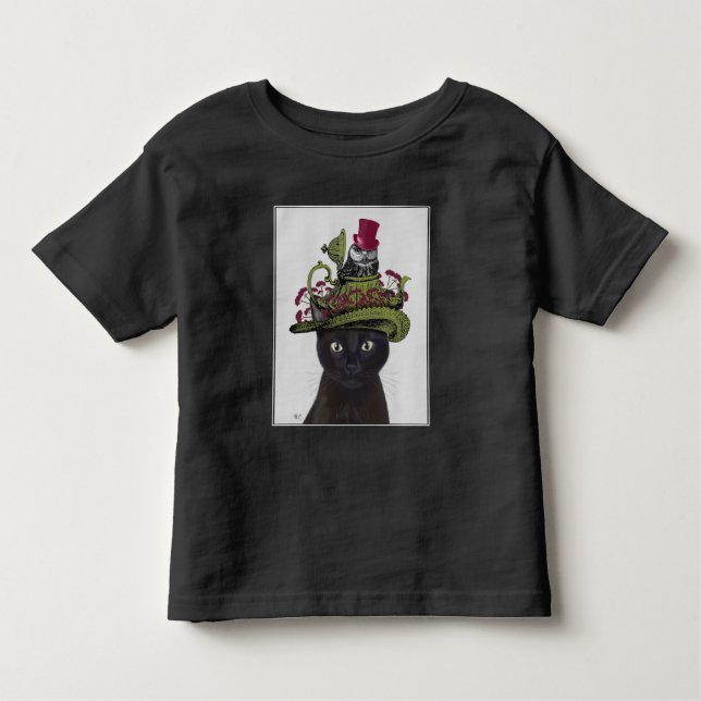 Camiseta Infantil Gato Negro com Bule e Coruja (Frente)