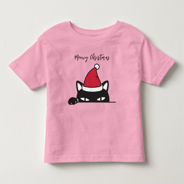 Camiseta Infantil Gato Negro de Natal engraçado (Frente)