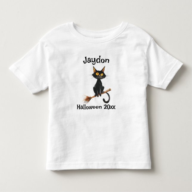 Camiseta Infantil Gato Negro do Halloween em uma personalização da v (Frente)