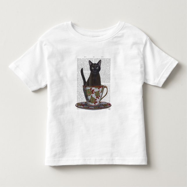 Camiseta Infantil Gato Negro em Teacup (Frente)