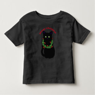 Camiseta Infantil Gato negro   Meowy Christmas   Holly garland