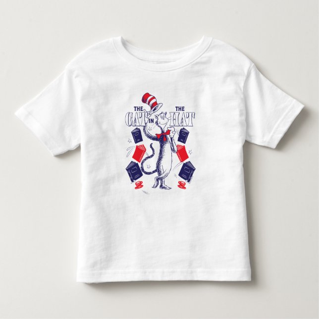 Camiseta Infantil Gato no Chapéu | Leitura de livros (Frente)
