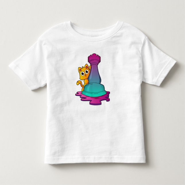 Camiseta Infantil Gato no xadrez com torta de xadrez (Frente)