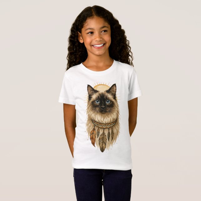 Camiseta Infantil Gato Olhos Azuis Boho (Frente Completa)
