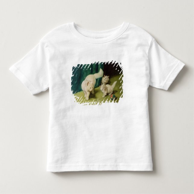 Camiseta Infantil Gato persa branco com dois gatinhos (Frente)