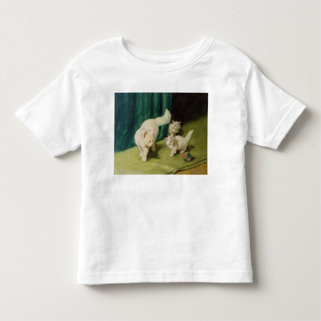 Camiseta Infantil Gato persa branco com dois gatinhos (Frente)