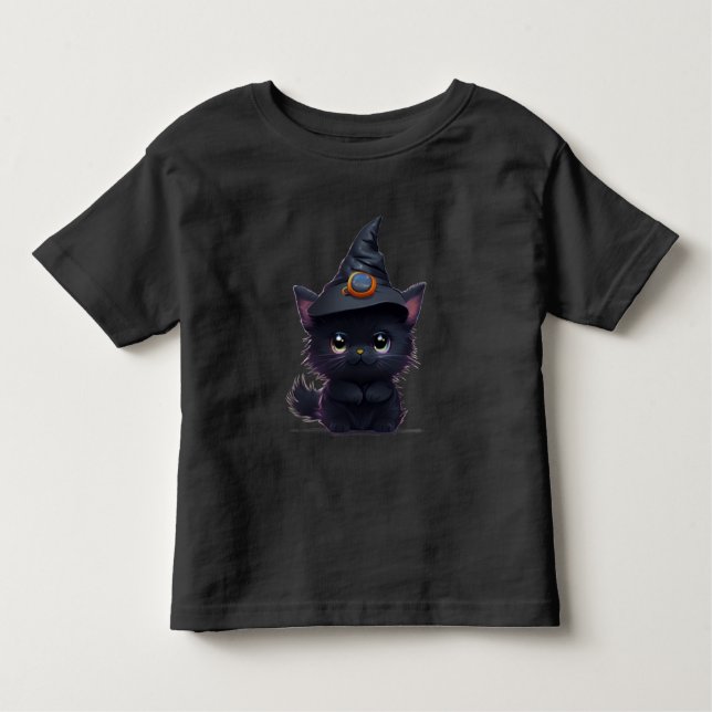 Camiseta Infantil Gato preto branco e branco do Dia das Bruxas (Frente)