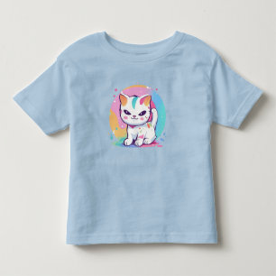 Camiseta Infantil Gato Reproduzível com Pontos Coloridos