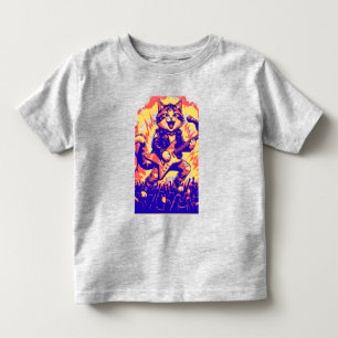 Camiseta Infantil Gato Rockstar Elétrico Tocando Guitarra