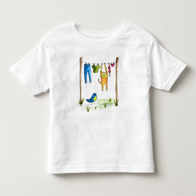 Camiseta Infantil Gato Whimsic em uma Linha de Fechamento (Frente)