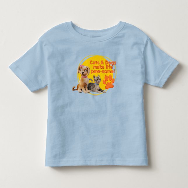 Camiseta Infantil Gatos e Cachorros Fazem Vida Paw-some! (Frente)