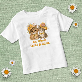 Camiseta Infantil Gatos Florais Melhores Amigos Cachorro Amarelo