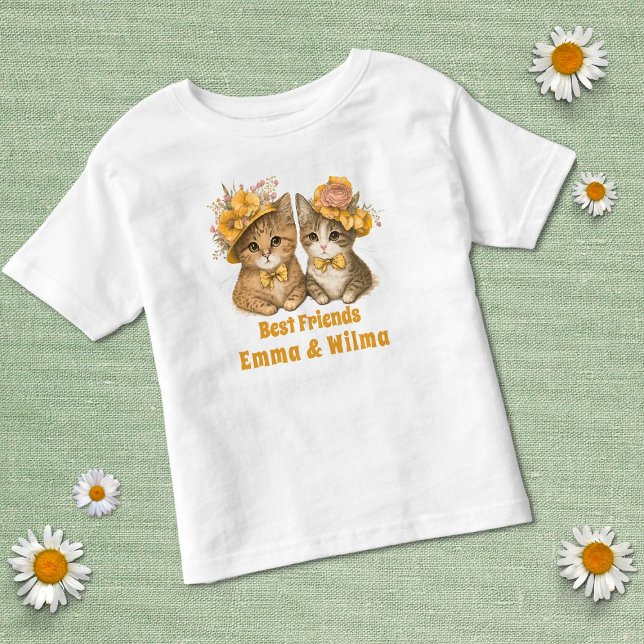 Camiseta Infantil Gatos Florais Melhores Amigos Cachorro Amarelo (Criador carregado)