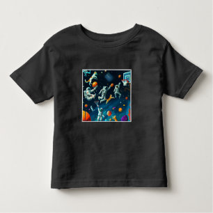 Camiseta Infantil Gatos Jogando Basquete no Espaço com Astronautas