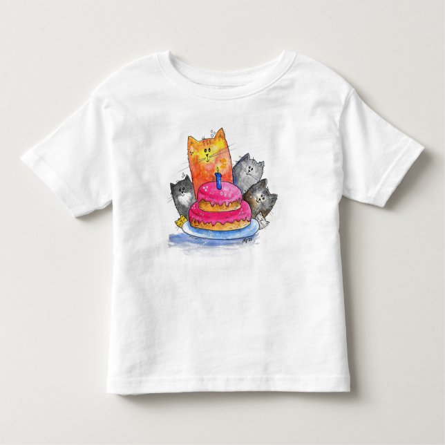Camiseta Infantil Gatos Whimsso com Bolo de Aniversário (Frente)