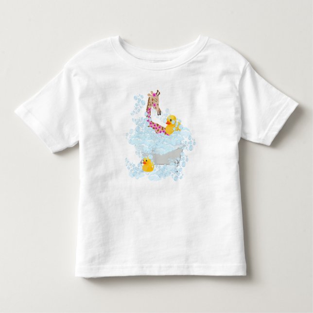 Camiseta Infantil Girafa, banho de bolhas e patos de borracha (Frente)