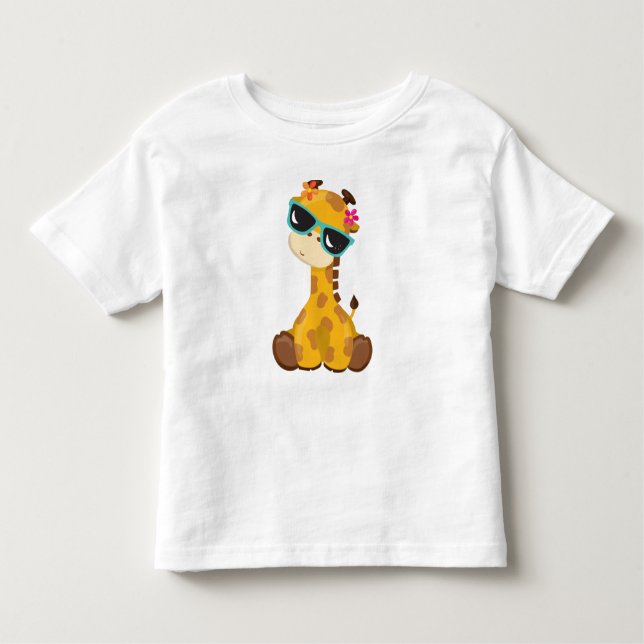 Camiseta Infantil Girafa Bonita, Girafa Com Óculos De Sol, Bela Anim (Frente)