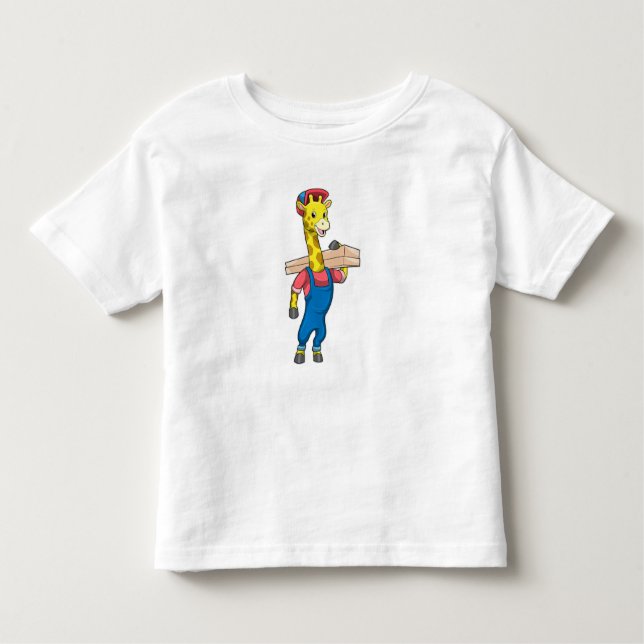 Camiseta Infantil Girafa como carpinteiro com madeira (Frente)