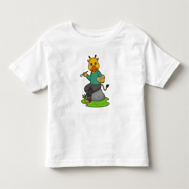 Camiseta Infantil Girafa como Pintor com Pintor (Frente)