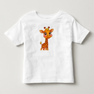 Camiseta Infantil Girafa de desenho animado fofo em pé alegremente