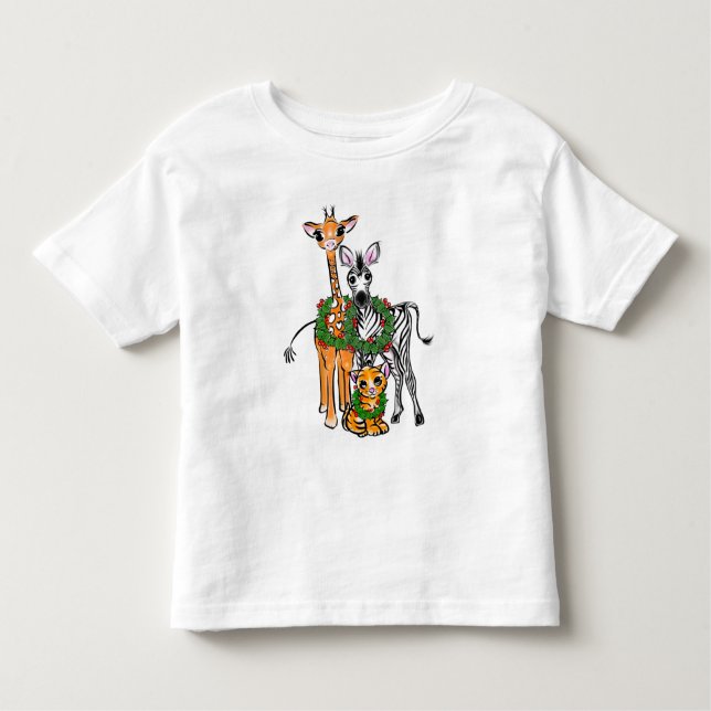 Camiseta Infantil Girafa Festiva Holiday, Zebra, Tigre (Frente)
