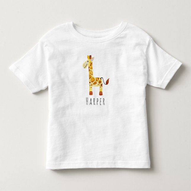 Camiseta Infantil Girafa Safari, Cura Unisex e Cura Única, com Nome (Frente)