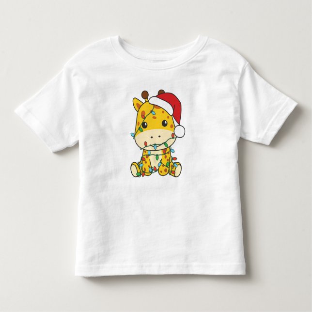 Camiseta Infantil Girafas de Natal Girafas Feriam Animais de inverno (Frente)