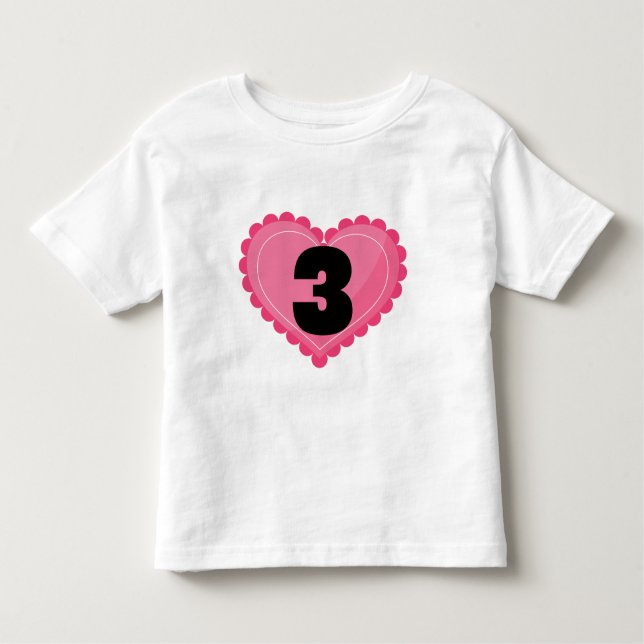 Camiseta Infantil Girls aniversário de 3 anos Heart (Frente)