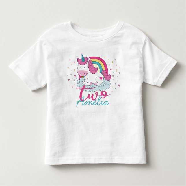 Camiseta Infantil Girly Unicorn segundo aniversário Party (Frente)