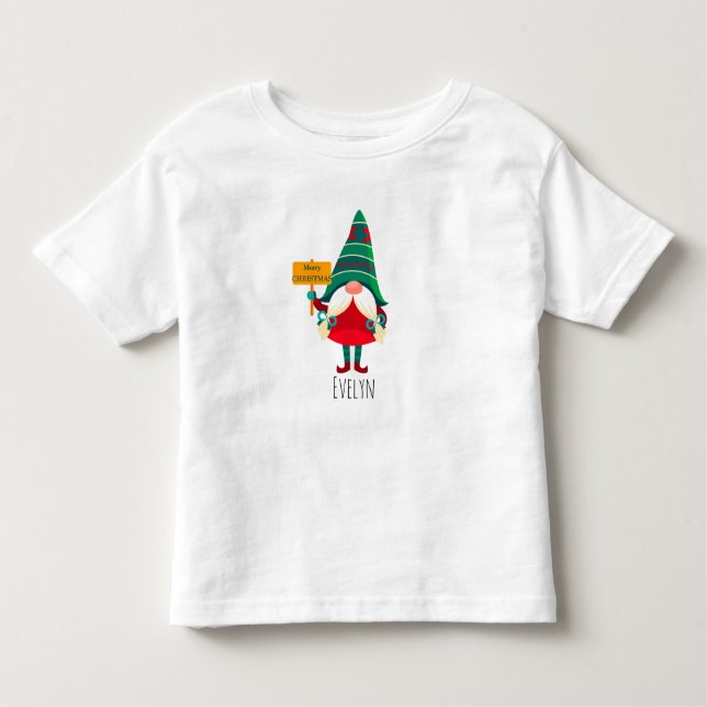 Camiseta Infantil Gnomo Bonito, Placard com Saudações (Frente)