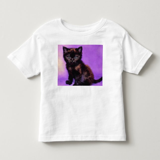 Camiseta Infantil Gogh Style Purple Cat (Frente)