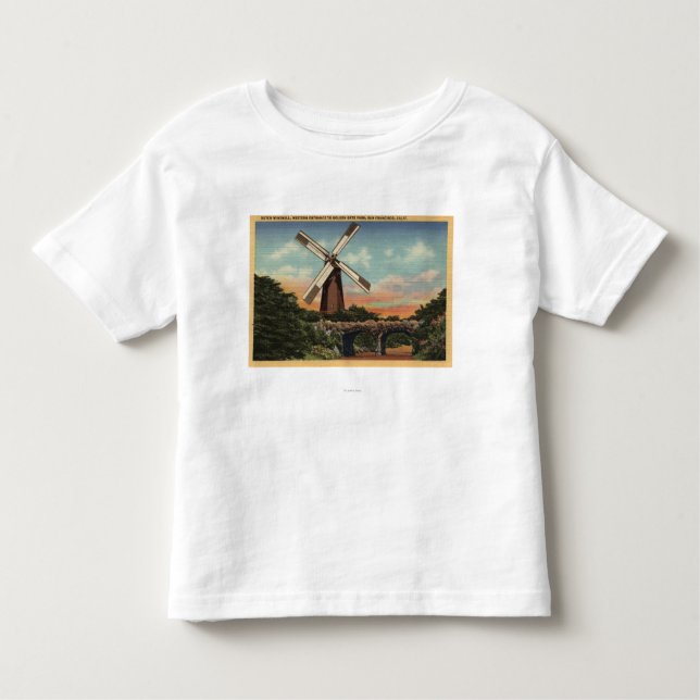Camiseta Infantil Golden Gate Park, o moinho de vento holandês (Frente)