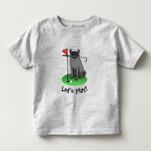 Camiseta Infantil Golf Pug Jogando Golfe (preto) Cachorro Bonito Eng