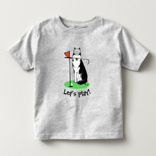 Camiseta Infantil Golf Siberian Husky (preto) Cachorro Brincando Eng