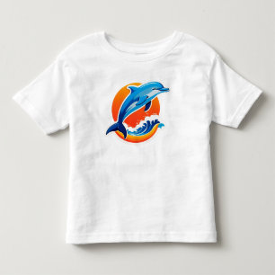 Camiseta Infantil Golfinho Azul Saltando Sobre Ondas do Oceano