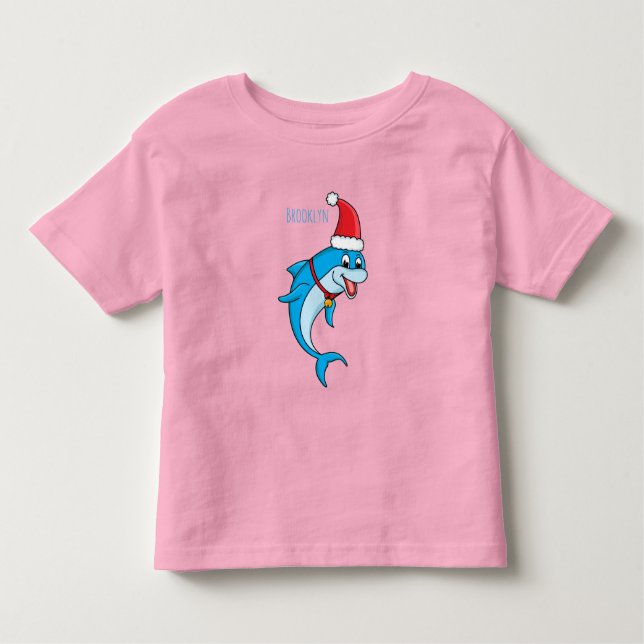 Camiseta Infantil Golfinho bonito com desenho animado de Papai Noel (Frente)