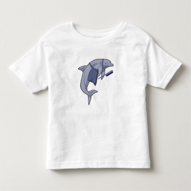 Camiseta Infantil Golfinho como cabeleireiro com Comb (Frente)