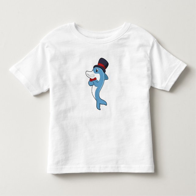 Camiseta Infantil Golfinho como cavalheiro com chapéu (Frente)