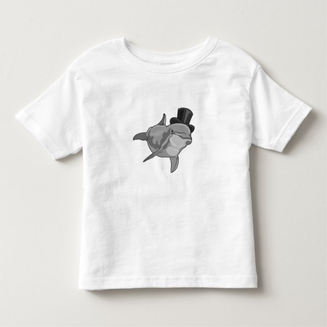 Camiseta Infantil Golfinho como cavalheiro com chapéu superior (Frente)