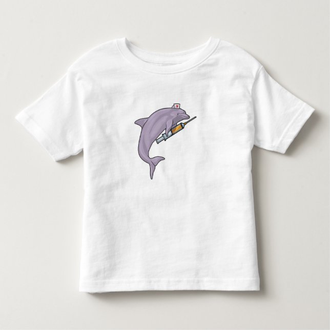 Camiseta Infantil Golfinho como Enfermeiro com Seringa (Frente)