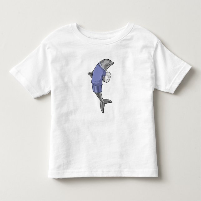 Camiseta Infantil Golfinho como Secretário com Pilha de Papel (Frente)