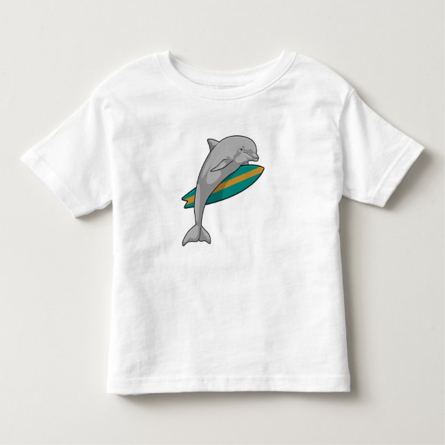 Camiseta Infantil Golfinho como Surfer com Surfboard (Frente)