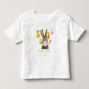 Camiseta Infantil Goma-bolha rosa soprada no coelho felz pascoa