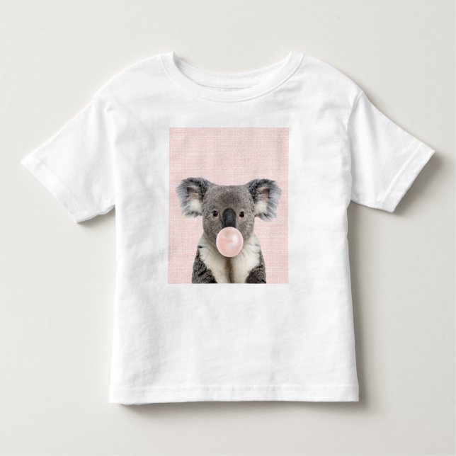 Camiseta Infantil Goma de bolhas rosa soprando o Urso Koala (Frente)
