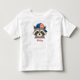 Camiseta Infantil Gorro Patriótico de Guaxinim Vermelho Branco Azul 
