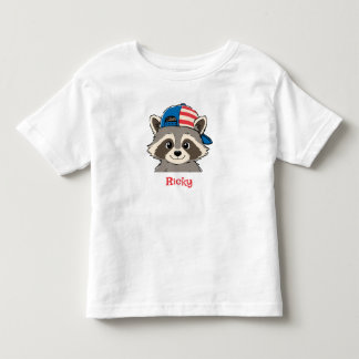 Camiseta Infantil Gorro Patriótico de Guaxinim Vermelho Branco Azul