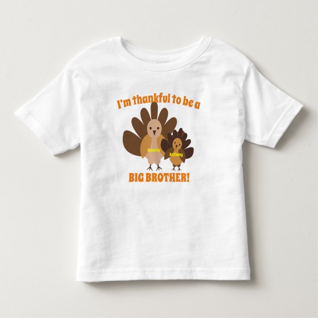 Camiseta Infantil Graças a ser um grande Irmão Turkeys (Frente)