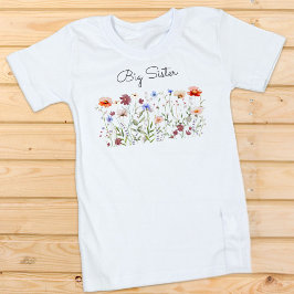 Camiseta Infantil Grande Irmã Aquarela Prado Colorido de Flores Silv