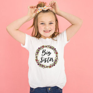 Camiseta Infantil Grande Irmã Coroa de Flores Violeta